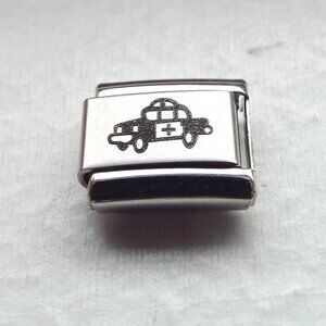 Old fashioned medical/police car laser 9mm stainless steel italian charm link